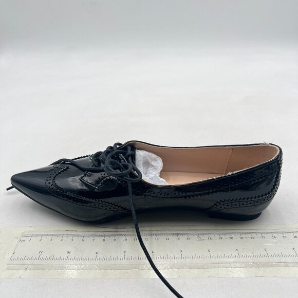 Zszszsu Black Vintage Flat Oxfords Shoes Pointed Toe Lace Up Wingtips Dress Shoe - Picture 2 of 8